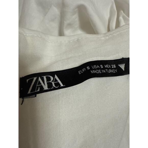 Zara Women's White Short Puff Sleeve Square Neck Zipper Maxi A-Line Dress Size S - Picture 4 of 5